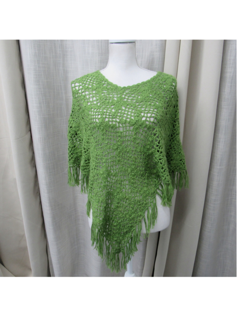 Purple Haze Alpacas Pure Alpaca Fiber Green Crochet Lace Fringe Boho Poncho OS